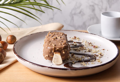 Close-up of dessert in plate on table