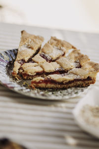 Close-up of cookies in plate on table