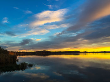 Scenic view of lake at sunset