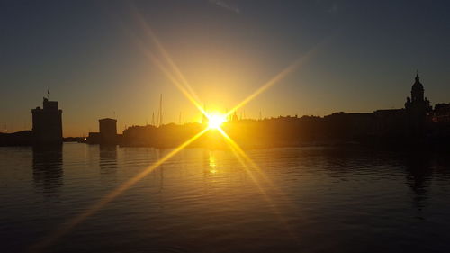 Reflection of sun in water at sunset