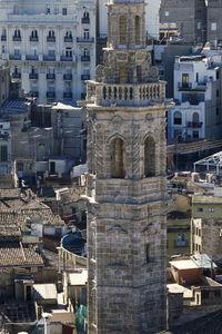 High angle view of buildings in city