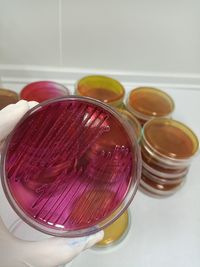 High angle view of drink in jar on table