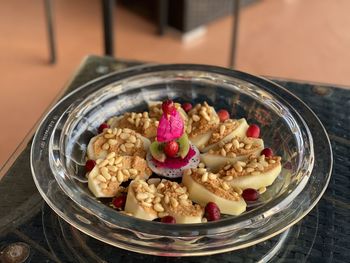 High angle view of food in glass on table