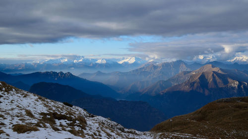 Scenic view of snowcapped mountains against sky