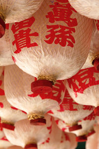 Close-up of christmas decorations hanging on paper