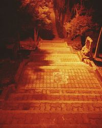 View of staircase at night
