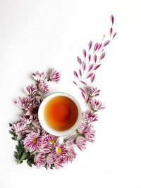 Close-up of tea served on table against white background
