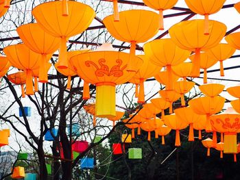 Low angle view of orange wall