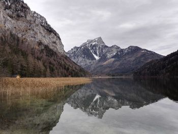 Reflection of mountain in lake against sky
