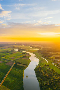 High angle view of cityscape against sky during sunset