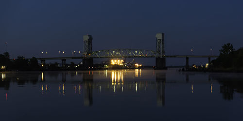 Reflection of illuminated buildings in water at night