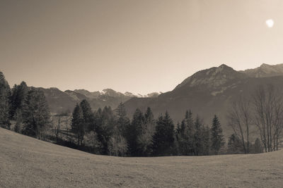 Scenic view of mountains against clear sky