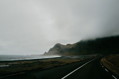 View on the road leading towards eystrahorn in iceland