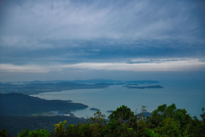 Beautiful stunning scenic panoramic view of langkawi from the top of gunung mat chincang mountain