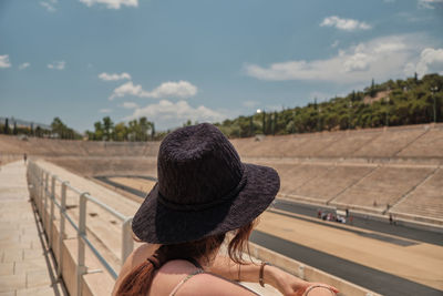 Rear view of woman looking at view