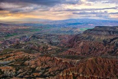 Aerial view of dramatic landscape against sky