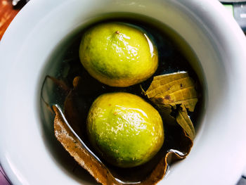 High angle view of fruits in bowl