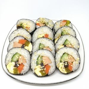 Close-up of sushi against white background