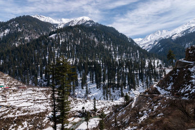 Scenic view of snowcapped mountains against sky