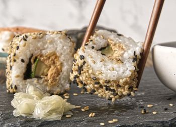Close-up of food on table