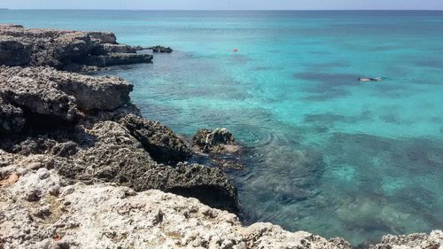 Scenic view of sea against blue sky