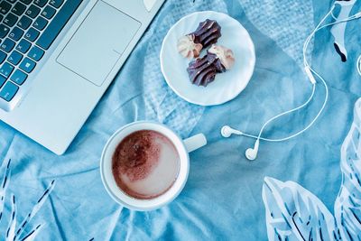 High angle view of coffee on table