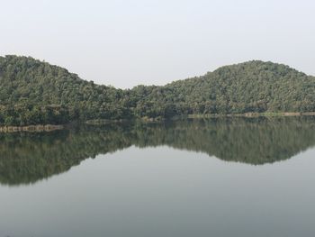 Scenic view of lake against clear sky