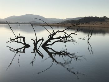 Scenic view of lake against sky during sunset