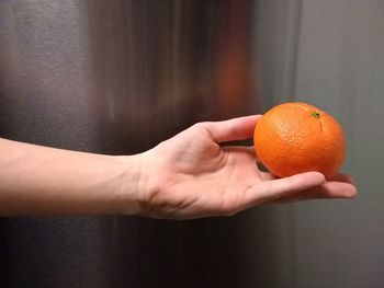 Outstretched hand holding orange