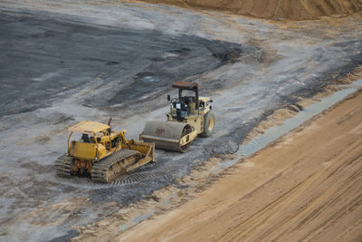 High angle view of construction vehicles at site