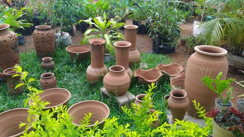 Earthenware pota in the garden