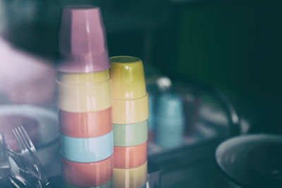 Close-up of colorful drinking straws