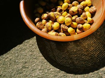 High angle view of vegetables in bowl on table