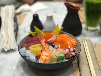 Close-up of seafood in bowl on table