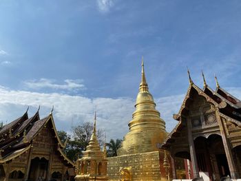 Low angle view of temple building against sky