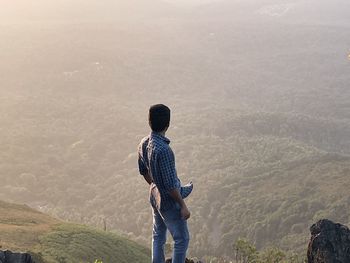 Rear view of man looking at mountain