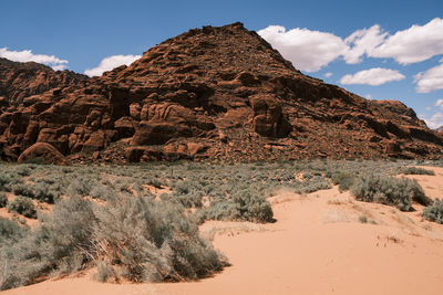 Rock formations on landscape against sky