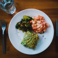 High angle view of meal served on table