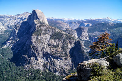 Scenic view of rocky mountains against clear sky