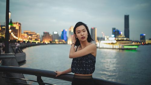 Portrait of young woman in water