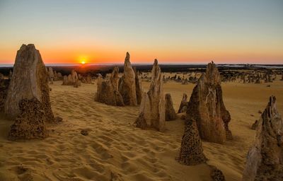 Panoramic view of beach against sky during sunset