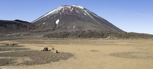 Scenic view of arid landscape against clear sky