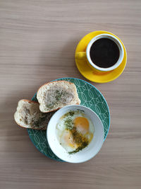 Directly above shot of breakfast served on table