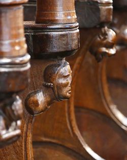 Close-up of carvings on wood at chichester cathedral