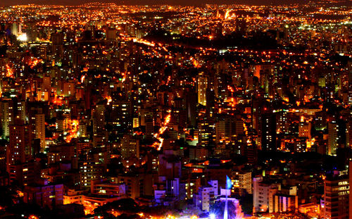 Illuminated cityscape at night