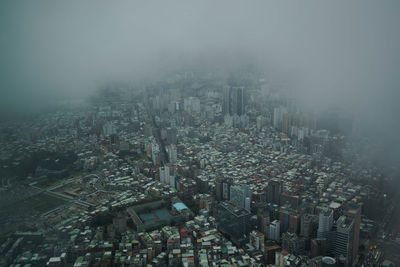 High angle view of modern buildings in city