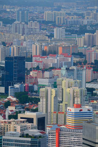 High angle view of singapore financial buildings at morning