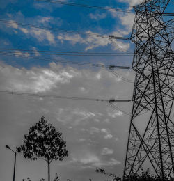 Low angle view of electricity pylon against sky