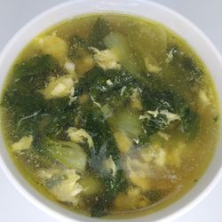 High angle view of soup in bowl