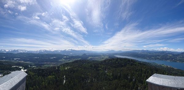 Scenic view of mountains against cloudy sky